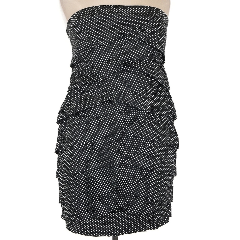 Torrid Strapless Bandeau Flat Ruffle Polka Dot Dress, 14, Black & White